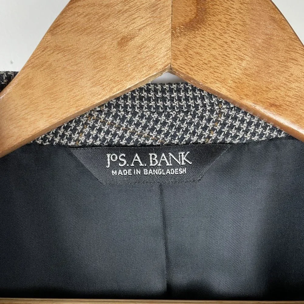 Jos. A. Bank Navy Cream Houndstooth‎ Blazer Jacket Sport Coat Silk Wool Mens 44R